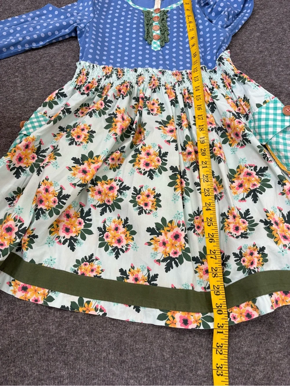 Matilda Jane Girls Size 12 Mixed Print Floral Polka Dot Gingham Dress Pockets